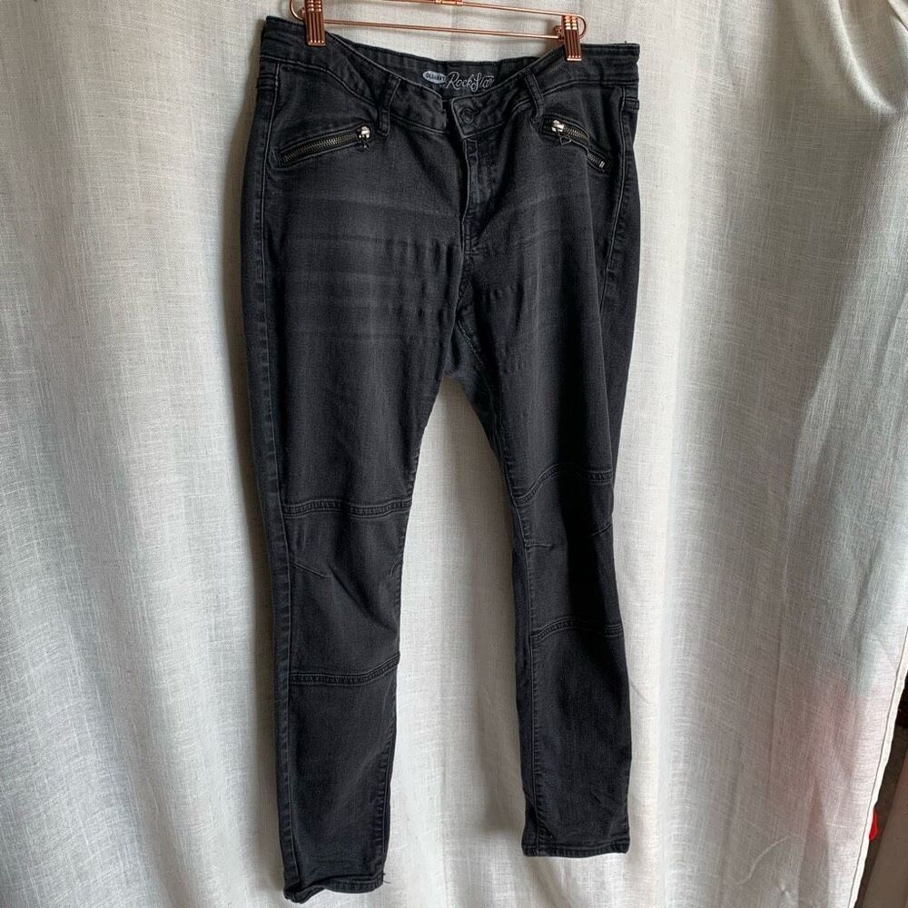 Old Navy Rockstar Moto Jeans | Size 14 | Black Zip Pocket Skinny‎